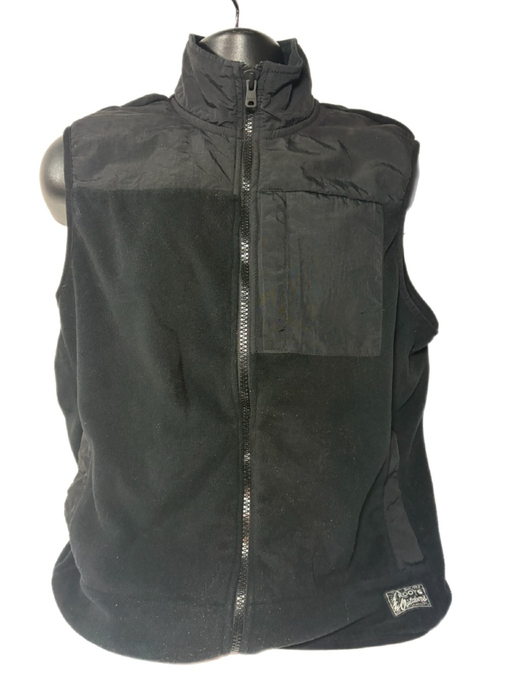 Roots Men's Black Fleece Vest with Nylon Chest Panel